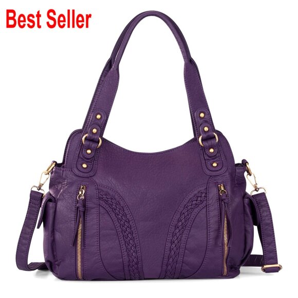 Soft Washed Leather Hobo Bag with Crossbody Strap Roomy Handbag